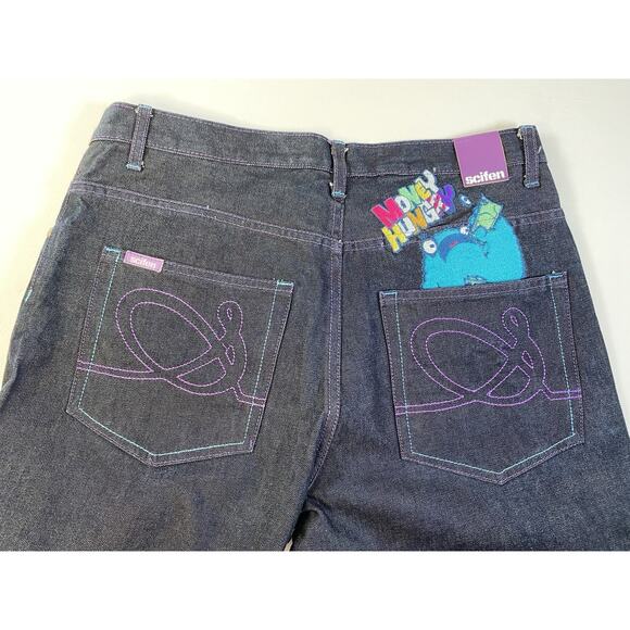 Scifen Jeans Size 34x33 Baggy Rare German Brand Money Hungry Embroidery - Picture 7 of 8